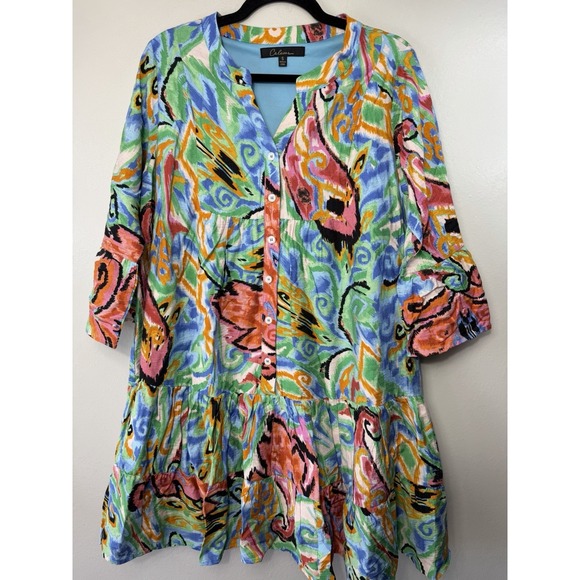 Calessa Dresses & Skirts - Calessa Bell Sleeved Peplum Dress Multicolored Size S